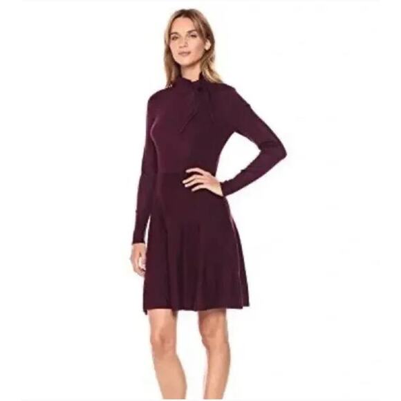 Eliza J Long Sleeve Mock Neck Fit & Flare A Line Burgundy Knit Dress Size M - Picture 3 of 12